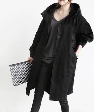 Casual style trench coat women's mid-length waisted long-sleeved jacket L Black