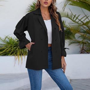 Fashion blazer collar thin long-sleeved jacket S Black