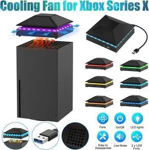Cooling Fan For Xbox Series X with 2-USB Interfaces 3 Speed Fan and RGB Lighting