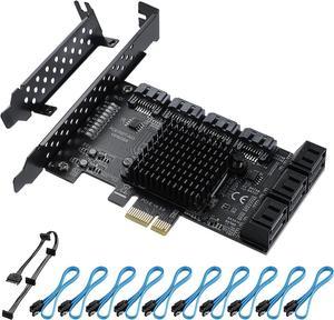 PCIE 1X SATA Card 10 Ports,6 Gbps SATA 3.0 Controller PCIe Expansion Card,Non-Raid,Support 10 SATA 3.0 Devices,with Low Profile Bracket and 10 SATA Cables(Chip:ASM1166)