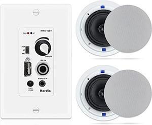 Herdio 6.5 Inch in Ceiling Speakers 320W 2-Way Flush Mount with Bluetooth Wall Mount Amplifier Receiver Perfect for Home Theater Bathroom Living Room Kitchen Office(A Pair)