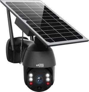Solar Powered Wireless Security Camera Outdoor,ENSTER Pan Tilt WiFi Home Smart Cam Waterproof with Spotlight,Battery,Solar Panel, Color Night Vision,Motion Detection,2-Way Audio,SD&Cloud Storage-Black