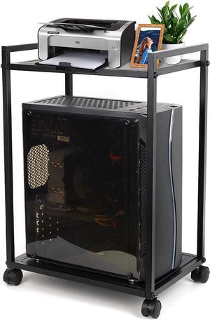 Computer Tower Stand, 2-Tier CPU Stand PC Stand with Lockable Wheels Under Desk for Office Home (L)