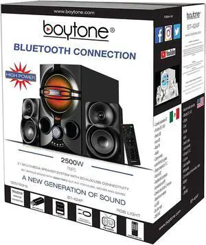 Boytone BT-324F, 2.1 Bluetooth Powerful Home Theater Speaker Systems, with FM Radio, SD USB Ports, Digital Play Back, 40 Watts, RGB Light, Full Function Remote Control, Smartphone, Tablet