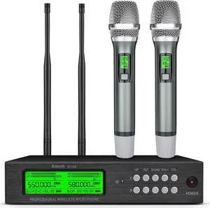 Wireless Microphone System, Kimyah All Metal Dual UHF Cordless Mics of Handheld, 328ft Range, Ideal for Church, Conference and Karaoke, DJ, Wedding(KY-8208)