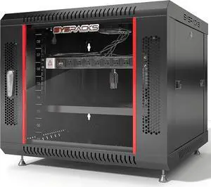 Network Data Cabinet - 9U Rack Mount - Wall Mount IT Rack - Locking - Server Rack - 24-Inch deep Data Rack - Server Rack Cabinet with POWERBAR/Fan/Shelf/FEET/for Servers - A/V Equipment
