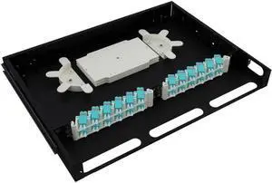 CableRack 1U Telescoping Rackmount Fiber Enclosure 24-Core Black with 24 Multimode LC Couplers