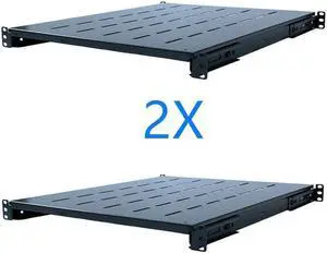 2Pcs Fixed Rack Server Shelf 1U 19'' Shelves Rack Mount Adjustable 21"-28depth