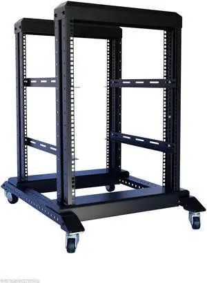 15U 4 Post Open Frame 19" Server Steel Rack 24" Deep With Supporting rails