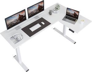 FLEXISPOT Corner Desk Dual Motor L Shaped Computer Electric Standing Desk Sit Stand Up Desk Height Adjustable Desk Home Office Table with Splice Board, 71x48 White