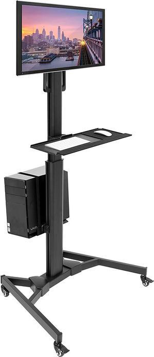 Adjustable Mobile PC Workstation with Single Monitor Mount | Mobile Standing Computer Workstation with Adjustable Keyboard Tray and CPU Holder | Rolling Desk Fits 13 to 32 Inch Monitors