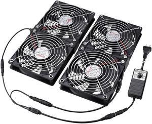 4 x 120mm Mining Rig Server Rack Fan with 100V - 240V AC Power Variable Speed Control, Big Airflow for DIY Cooling CPU GPU,AV Cabinets, TVs Routers. Audio Amplifier, Refrigerator, Home Heater