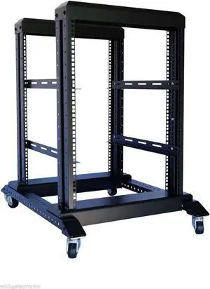 Raising Electronics Server Rack Open Frame Rack 4 Post 19 inch Adjustable Server/Audio Rack Cold Rolled Steel(15U,17 Depth)