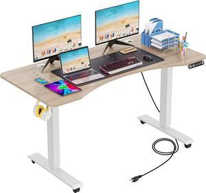 55 x 24 inch Standing Desk Electric Adjustable Height with Charging Station, Stand up Desk with Oversized Mouse Pad, Ergonomic Curved Workstation, 4 Caster, 4 Preset Heights Easy to Set