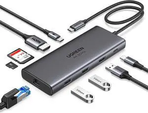 UGREEN Revodok Pro 109, 9 in 1 USB C Hub, USB3.2 Hub with 10Gbps USB-C & USB-A Data Ports 4K 60Hz HDMI, 1000Mbps Ethernet, 100W PD, SD/TF Card Reader for MacBook, iPad, Surface, XPS, Thinkpad and More