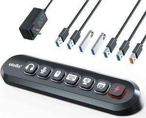 Powered USB Hub, atolla 7-Port USB 3.0 hub (6 Superspeed Transfer Ports+ 1 Fast Charging Port) with Swappable Illuminated Icon Switch and 12V/3A Power Adapter for Windows, MacOS, ChromeOS, Linux