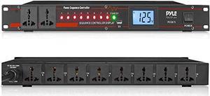 Pyle 10 Outlet Power Sequencer Conditioner - 13 Amp 2000W Rack Mount Pro Audio Digital Power Supply Controller Regulator w/Voltage Readout, Surge Protector, for Home Theater Stage/Studio Use - PCO875