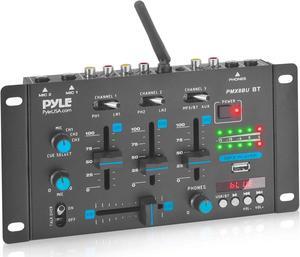 Wireless  Audio Mixer - 3 Channel Bluetooth Compatible DJ Controller Sound Mixer, Mic-Talkover, USB Reader, Dual RCA Phono/Line In, Microphone Input, Headphone Jack - Pyle PMX8BU,Black