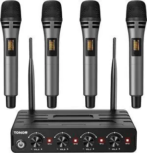 Wireless Microphones System with 4x10 Channels Cordless Handheld Microfono Inalambrico, 200FT UHF Range, Mics with Stable Signal Transmission for Karaoke Singing Party Church Wedding PA Speaker