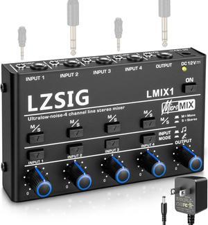 Mini Audio Mixer,Stereo Line Mixer for Sub-Mixing,Ultra Low-Noise,4-Channel,Microphone Independent Control, 1/4" & 1/8" TRS Output and Input, for Guitars,Bass,Keyboards or Stage Mixer Extension