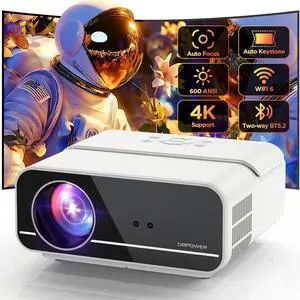 Projector 4K with 5G WiFi and Two-Way Bluetooth, 600ANSI FHD Native 1080P Outdoor Movie Projector with 4P4D/PPT/Zoom, Mini Home Projector Compatible w TV Stick (White)