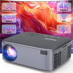 Native 1080P Projector, 4K Portable Projector with 700 ANSI, Projector with WiFi and Bluetooth, Zoom Function, Outdoor Movie Projector for Phone/Laptop/TV Stick/DVD/USB/HDMI