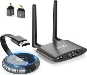 4K Wireless HDMI Transmitter and Receiver, Plug & Play, Wireless Multiple TX, VGA & HDMI Dual Screens Casting 5.8G Video for Laptop, Cable Box, DSLR, Phone to Monitor, Projector, TV - 165FT