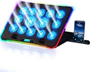 V14 Gaming Laptop Cooling Pad with 14 Fans + Gaming Laptop Cooler + Stable RGB Laptop Stand with Fan + Compatible up to 17 Inches + 2 USB Ports + Mobile Phone Holder + 5 Years Protection