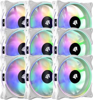 FS-9002 Pro 120mm RGB Case Fan, 26 LED ARGB and Double LED Lingting Loops, 800-1800rpm Pwm Case Fan with 5V PWM Motherboard Sync/Analog Controller (6 Pack, White)