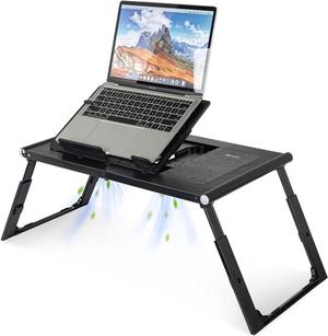 Laptop Desk, Adjustable Laptop Desk Bed Tray Tablet, Portable iPad Table with Cooling Fans Built-in 10000mAh Rechargeable Power Bank and USB LED Light for Working, Reading - Black
