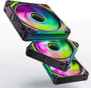120mm PC RGB Fans Computer Case Fans, 5V 3-PIN Connector Daisy Chain PWM Cooling Fans with Controller for Cases CPU Liquid Coolers (Black COSMIQ Forward Fan, Black-3)