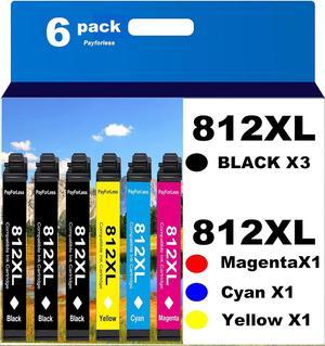812XL Remanufactured for  812XL Ink cartridges Combo Pack for  812 T812 XL for  Workforce Pro WF-7840 WF-7820 WF-7310 EC-C7000 Printer 6 Pack 3 Black 1 Cyan 1 Magenta 1 Yellow