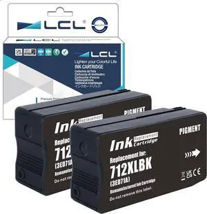 Remanufactured Ink Cartridge Pigment Replacement for  712 712XL 712BK 712XLBK 3ED70A 3ED71A 80ML High Yield T650 T630 T250 T230 T210 (2-Pack Black)