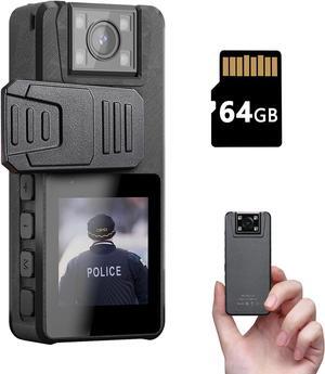 Body Camera 3000mAh, 1296P Camcorder with IR Night Vision, 180° Rotatable Lens and 2 Sturdy Clips, 64GB Body Cam with Audio and Video Recording, Ideal for Police Cycle Delivery Home