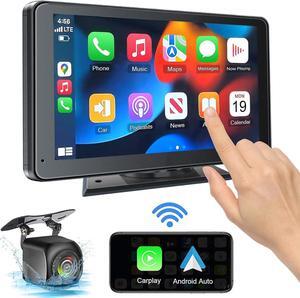 Portable Newest Wireless  CarPlay and Android Auto Screen for Car, 7" HD Touch Screen Car Stereo with Mirror Link, Bluetooth 5.2, Backup Camera, AUX,FM Transmitter for All Vehicle