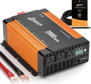 2000W Power Inverter Conversion Efficiency 89.37% Inverter 12V to 110V 3AC Outlets Dual 5V/3.1A USB Ports Modified Sine Power Inverters for Vehicles