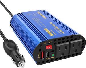 300W Pure Sine Wave Power Inverter for Car Truck RV Adapter DC 12V to AC 110V 120V with USB-C PD30W and QC3.0 USB-A and 2 AC Outlets Compatible with Lithium Battery by VOLTWORKS