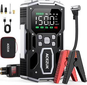 Portable Car Jump Starter with Air Compressor, ACEZUK 150PSI 5000A Jump Starter (All Gas/10.0L Diesel), 12V Car Battery Jump Box Car Battery Jumper Starter with 3.4" LCD Display, 2 Lights