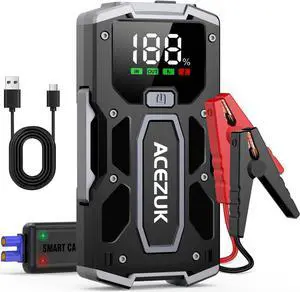 Car Battery Jump Starter 5000A Jump Box (10.0L Gas/8.0L Diesel), Portable Car Starter Battery Pack with Extended Smart Jumper Cables, Quick Charge, Large Display, Lights