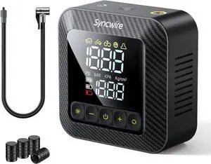 Tire Inflator Portable Air Compressor 150PSI Air Pump for Car Tires [3X Faster] Inflation Electric Smart Tire Pump with Extra-Large LCD Dual Value Display [Free Car Tire Valve Caps], Auto-Off
