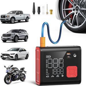 Tire Inflator Portable Air Compressor, 4X Faster Inflation, Dual Power Electric Cordless Air Pump with Built-in Pressure Gauge for Pickup Trucks (150PSI)