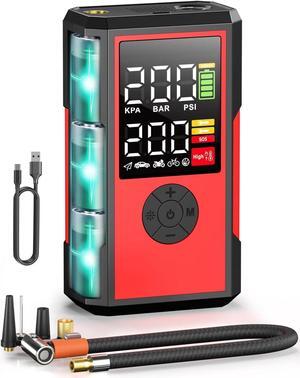 Tire Inflator Portable Air Compressor, 200PSI 2X Faster Inflation Cordless Air Pump, Portable Electric Smart Auto Air Pump for Car Tires with Pressure Gauge Emergency Light, Black