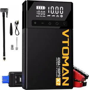 X7 Jump Starter with Air Compressor, 4250A Portable Car Jumper with 160PSI Digital Tire Inflator,12V Lithium Battery Charger Booster Box with Type-C Quick Charge (Up 10L Gas/10L Diesel Engine)