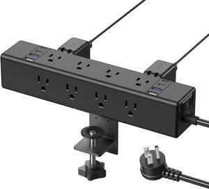 Desk Outlet Station 20W USB C Port. 12 Outlet Desktop Clamp Power Strip Surge Protector 4800J with Switch. Nightstand Office Standing Desk Accessories, Fit Thicker Table Edge or Screw Mount, 6FT
