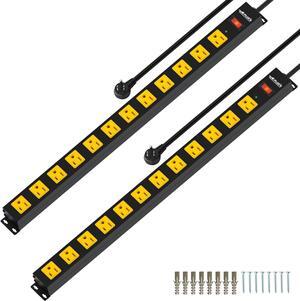12 Outlet Long Power Strip, 3FT Power Cord, 2100 Joules Surge Protector, Wide Spaced Outlet Power Bar, Overload Protection Switch, Industrial Heavy Duty for Work Bench, Shop, Garage, 2 Pack