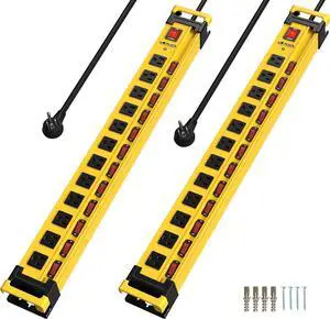 Plug;n 12 Outlet 3300J Surge Protector Power Strip, Individual Switches, 9FT/14AWG/15AMP/1875W Power Cord, Heavy Duty Metal Power Strip with Cord Manager, for Workshop, Garage,2 Pack 9 FT By DT