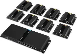 gofanco 1080p 1x8 HDMI Extender Splitter Over IP Kit 395ft/120m, Direct Connection (TX to RXs) Over CAT5e/CAT6,Over 1G Gigabit Ethernet Switch, Network LAN, VLAN, Scalable, IR Extension (HDbitT8Pv2)