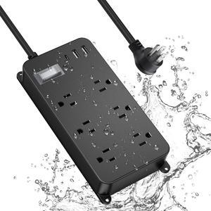 Outdoor Surge Protector Weatherproof,Mountable Power Strip with USB C,IPX6 Waterproof Extension Cord Multiple Outlet for Patio Accessories,6 Outlets and 3 USB Ports,25ft Cable,Flat Plug(2000 Joules)