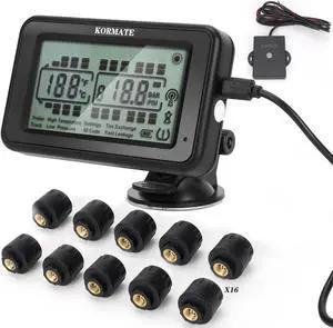 tire Pressure Monitoring Systems tpms,7 Alert Modes,Wireless Solar Power,for RV,Truck,semi Truck,Motorhome,Coach,5th Wheel,Trailer (Flow Thru Sensor, 6 Sensors)