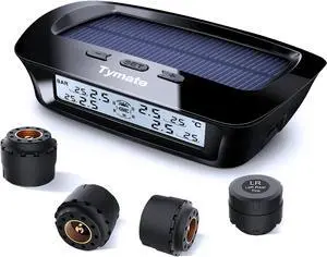 RV Tire Pressure Monitoring System - M12-3 Tire Pressure Monitor System (0-87 PSI) with Solar Charge, 5 Alarm Modes, Auto Sleep Mode, LCD Display, RV TPMS with 4 Sensors, Easy to Install